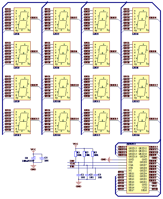 AiP6932驱动共阴数码管电路原理图